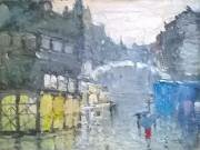 Rain in the city.canvas/oily paints