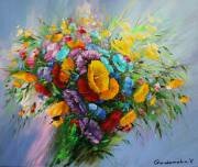 Bouquet of wild flowers.canvas/oily paints