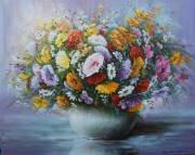 Bouquet in a pot.canvas/oily paints