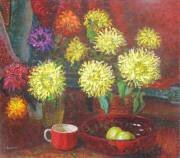 Bouquet of chrysanthemums.canvas/oily paints